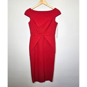 GRETA CONSTANTINE Lagos Dress Large Red Cap Sleeve Sheath Polyamide Stretch NWT